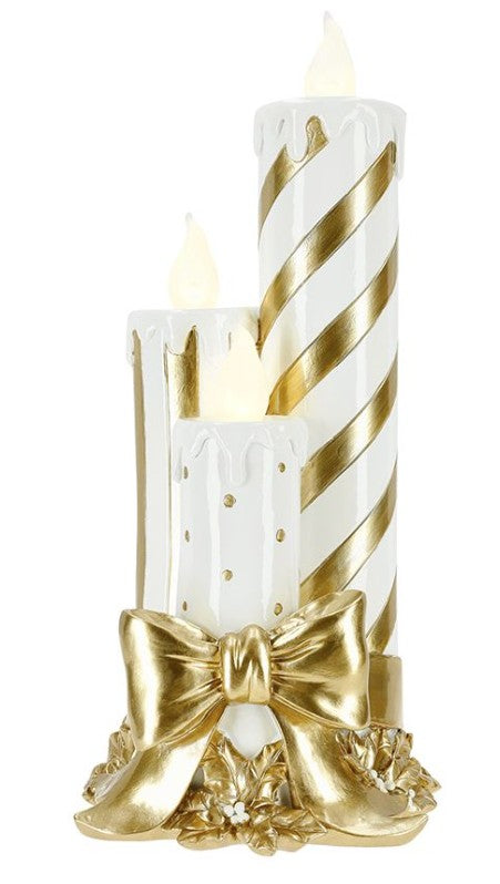 CANDLE TABE TOP WITH BOW WHITE/GOLD LED | 263848