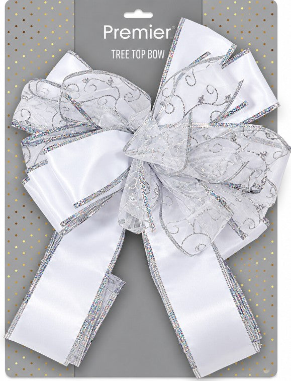 $1.2M SILVER AND WHITE TREE TOP BOW | AC115407SW