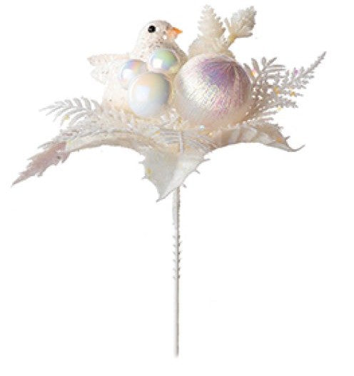 17CM WHITE GLITTER BIRD CHRISTMAS PICK | AC227075