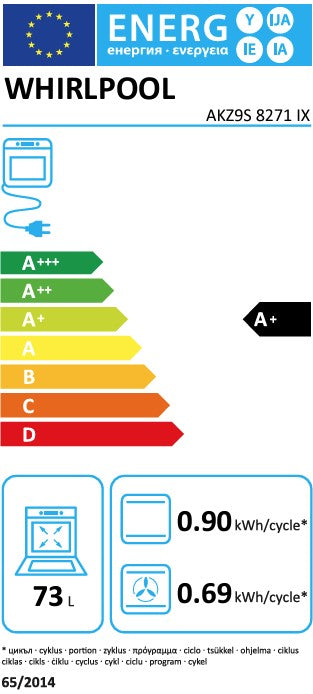WHIRLPOOL A+ BUILT IN SINGLE PYROLYTIC OVEN ST/ST | AKZ9S8271IX