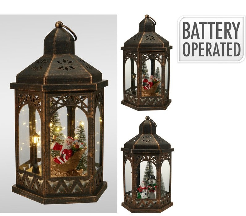 LANTERN W XMAS SCENE 32CM BLAC | ANX003050