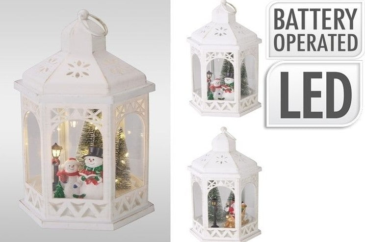 LANTERN W XMAS SCENE 32CM WHIT | ANX003060