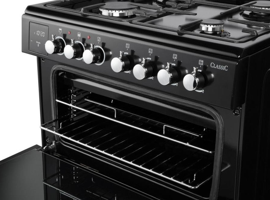 RANGEMASTER CLASSIC 60CM DUAL FUEL COOKER BLACK | CLA60DFFBLCWR