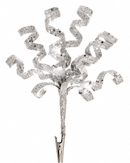 20CM SILVER GLITTER SPIRALS CLIP ON | DF205287S