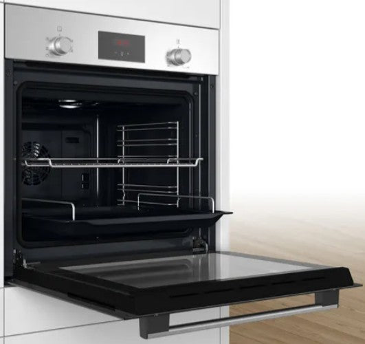 BOSCH BUILT IN SINGLE OVEN BRUSHED STEEL | HHF113BROB