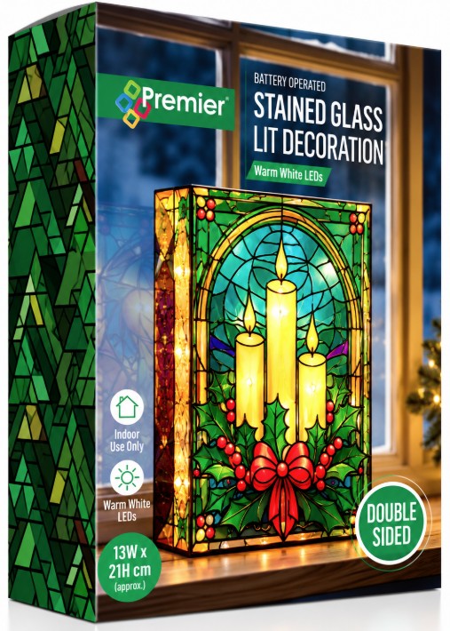21 X 13CM BO LIT CANDLES AND HOLLY | LB251398