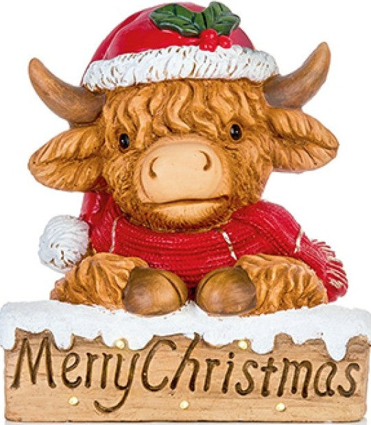 31CM B-O LIT HIGHLAND COW WELCOME SIGN | LB251511