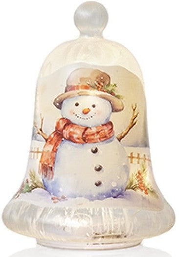 20CM B-O LIT GLASS BELL WITH SNOWMAN | LB261575