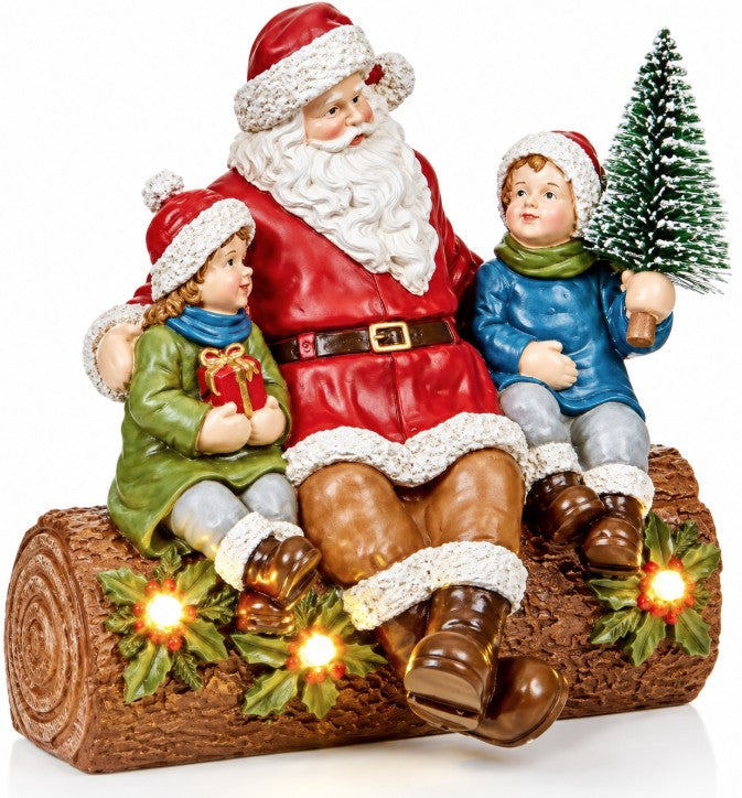 17CM B-O LIT SANTA WITH CHILDREN ON LOG | LB262503