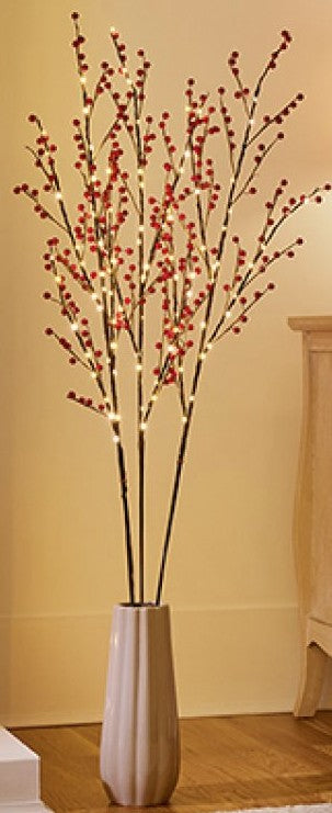 1.1M SET OF 3 LIT RED BERRY TWIG | LV261184WW