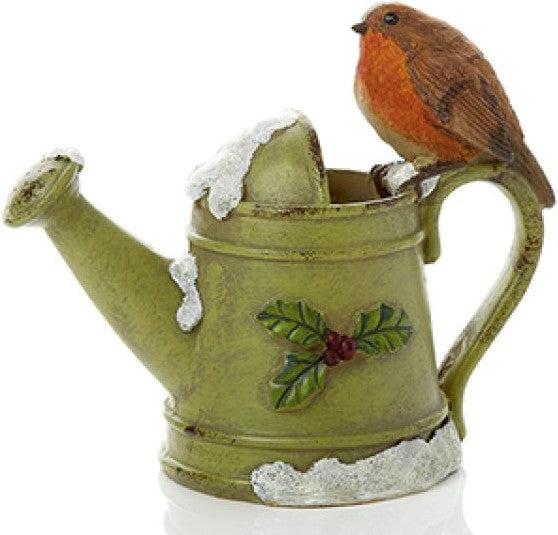 17CM POLYRESIN ROBIN ON WATERING CAN | MO105602