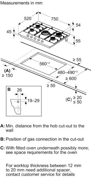 BOSCH SERIES-4 75CM GAS HOB BRUSHED STEEL | PGQ7B5K90