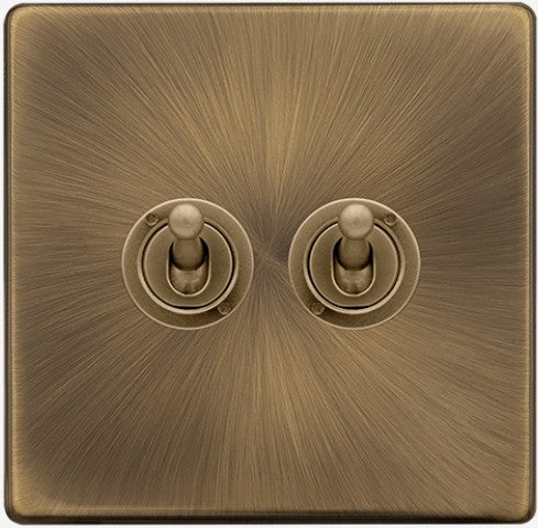 10AX 2 GANG 2 WAY TOGGLE SWITCH - ANTIQUE BRASS | SFAB422