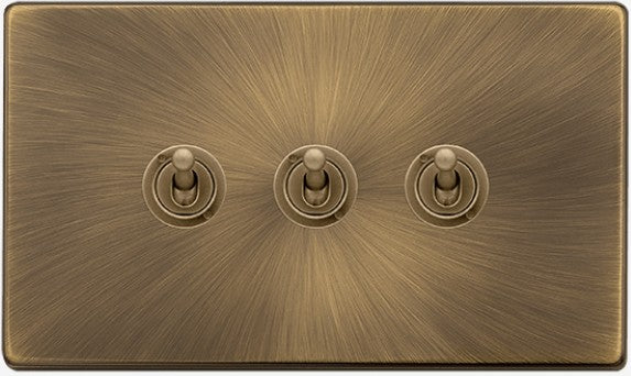 10AX 3 GANG 2 WAY TOGGLE SWITCH - ANTIQUE BRASS | SFAB423