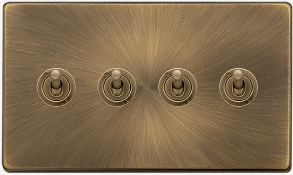 10AX 4 GANG 2 WAY TOGGLE SWITCH - ANTIQUE BRASS | SFAB424