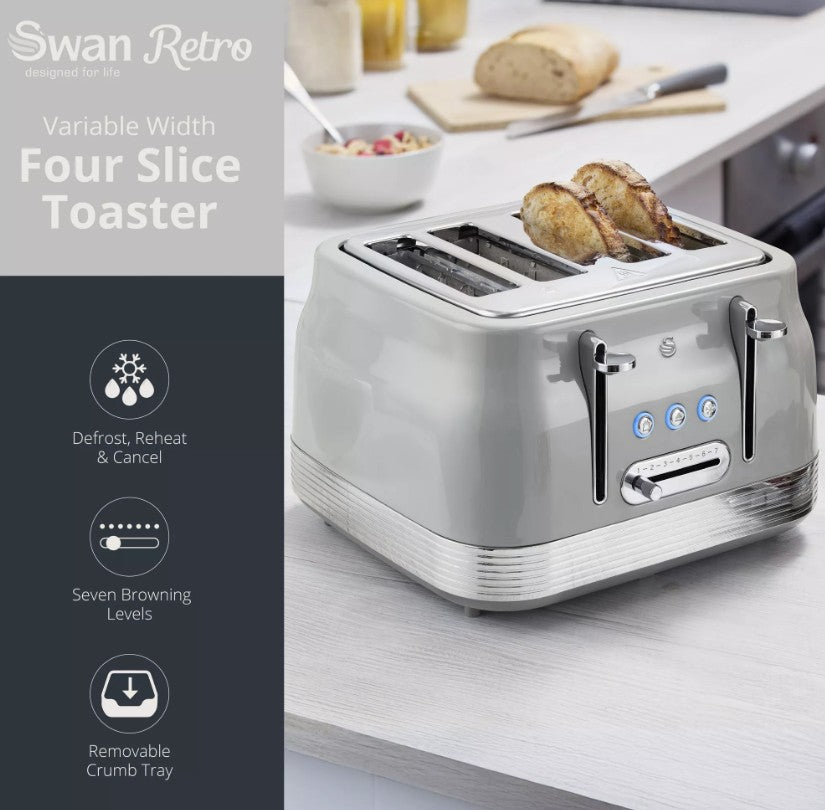 SWAN RETRO 4 SLICE TOASTER GREY | ST19029GRY