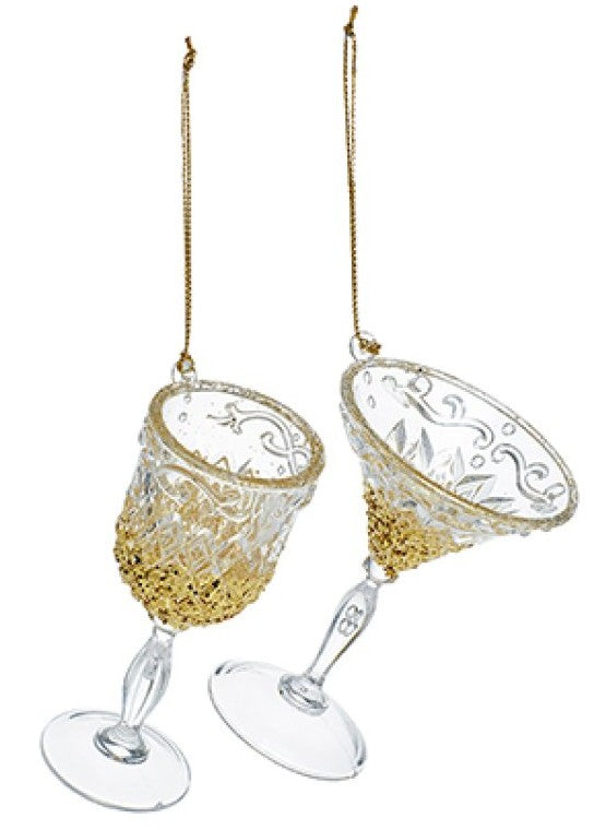 10CM CLEAR-GOLD WINE GLASS HANGING DEC | TD176047