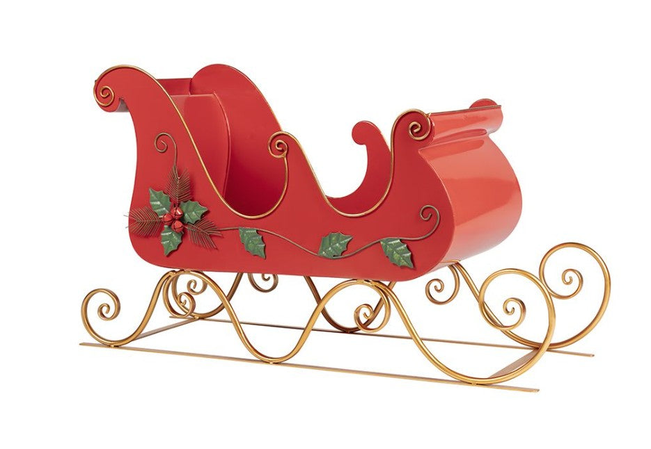 SLEIGH DECORATED METAL RED | 265750