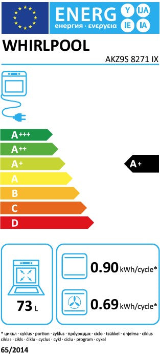WHIRLPOOL A+ BUILT IN SINGLE PYROLYTIC OVEN ST/ST  | AKZ9S8271IX