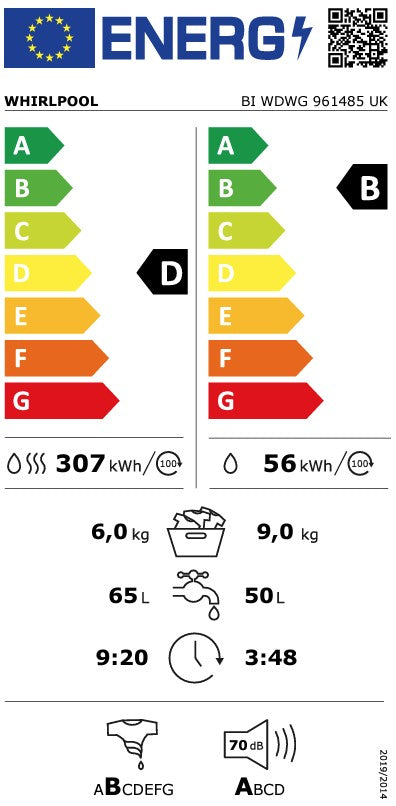WHIRLPOOL 9KG 1400RPM BUILT IN WASHER-DRYER        | BIWDWG961485UK