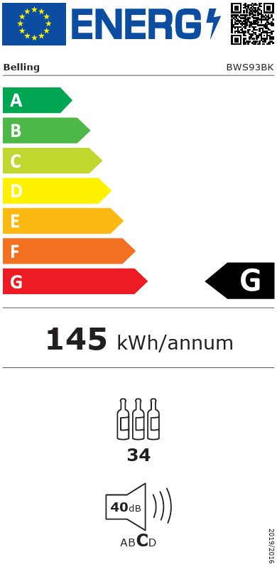 BELLING FREESTANDING 34 BOTTLE WINE COOLER BLACK | BWS93BK