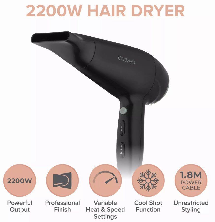 CARMEN 2200 WATT HAIRDRYER BLACK | C81237BLK