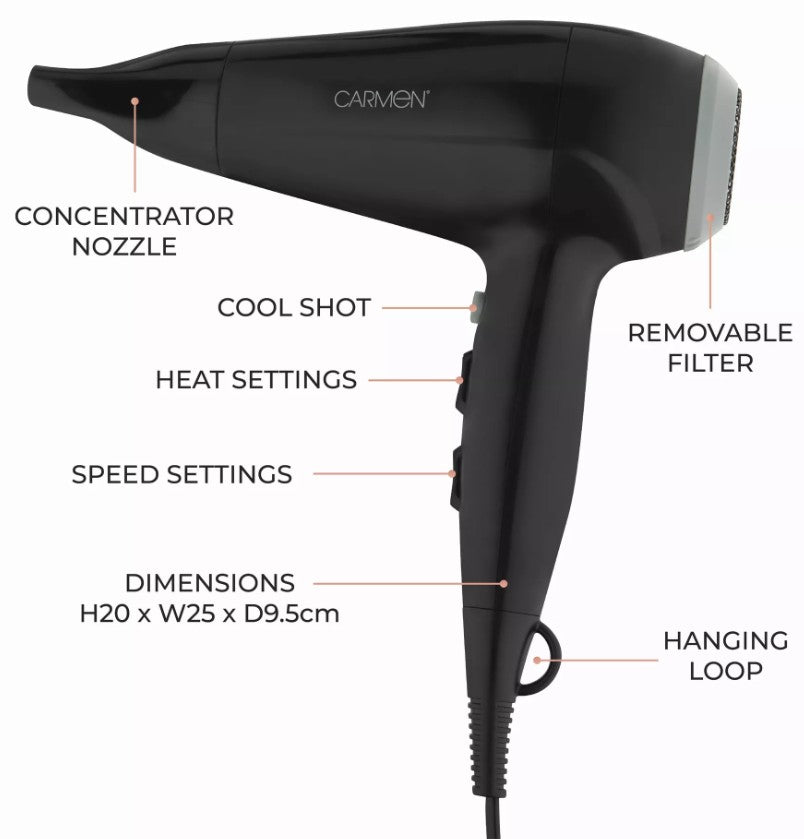CARMEN 2200 WATT HAIRDRYER BLACK | C81237BLK