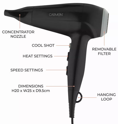 CARMEN 2200 WATT HAIRDRYER BLACK | C81237BLK
