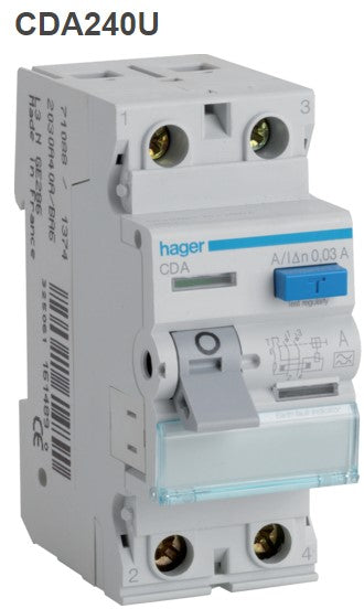 HAGER RCD 40AMP 30MA TYPE A DC 2POLE | CDA240U