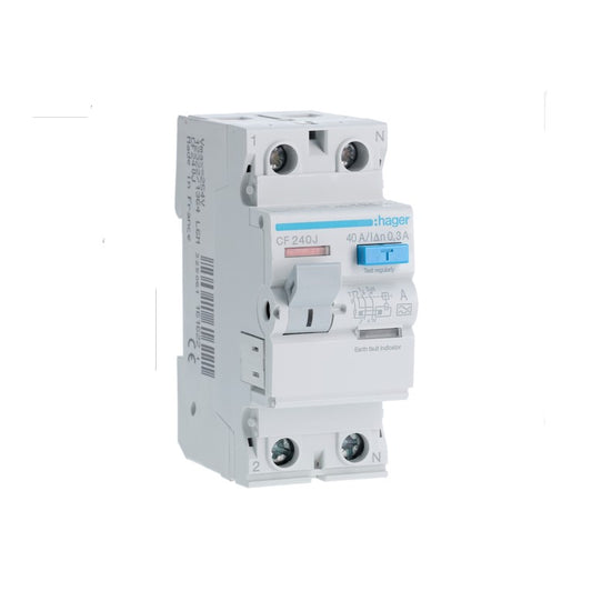 HAGER RCD 40AMP 300MA 2 POLE A-CURVE | CF240J