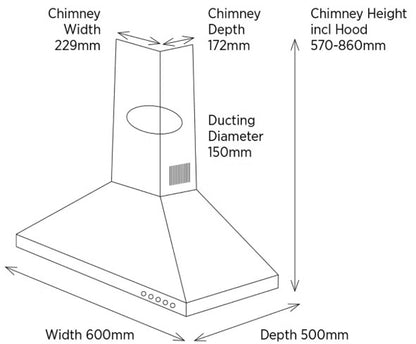 BELLING 60CM CHIMNEY HOOD SS | CHIM600RSS
