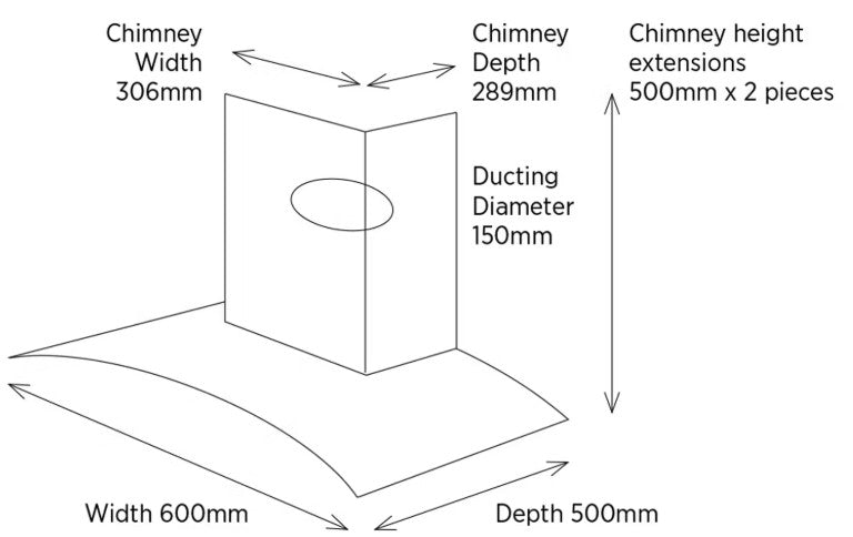BELLING 60CM CURVED GLASS CHIMNEY HOOD BLACK | CHIM604GBLK