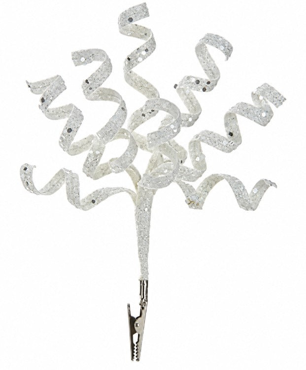 20CM WHITE GLITTER SPIRALS CLIP ON | DF205287W