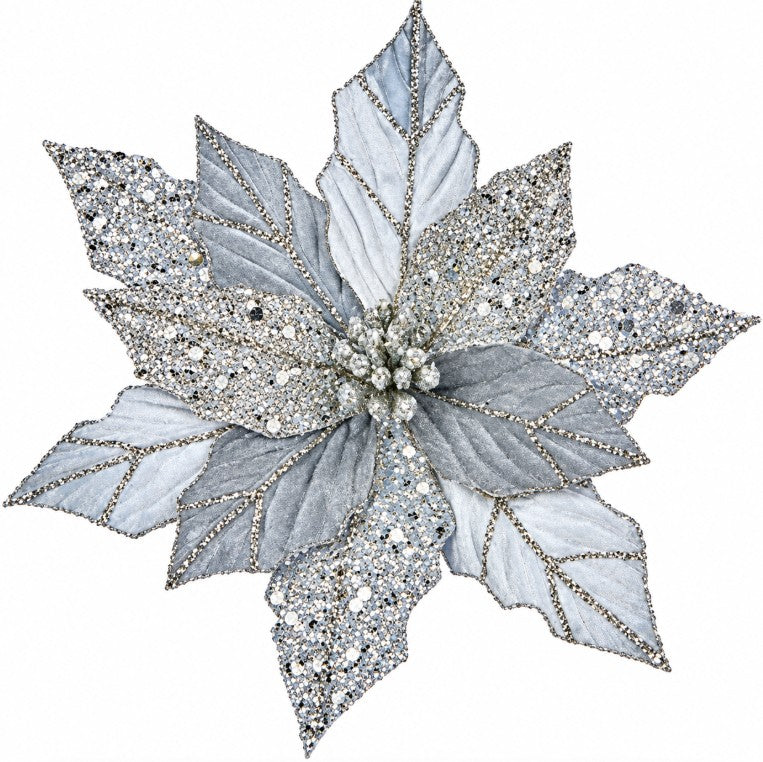 30CM SILVER GLITTER POINSETTIA | DF232197S