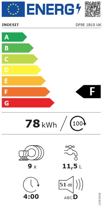 INDESIT 45CM WIDE SLIMLINE FREESTANDING DISHWASHER | DF9E1B10UK