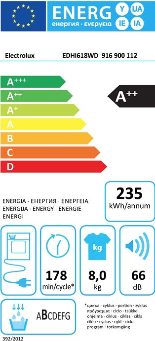 ELECTROLUX 8KG HEAT PUMP DRYER WHITE A++ | EDHI618WD