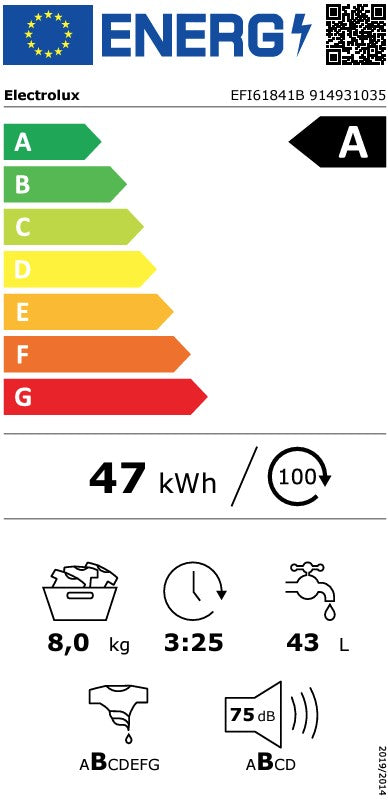 ELECTROLUX 8KG 1400 RPM WASHING MACHINE A ENERGY W | EFI61841B