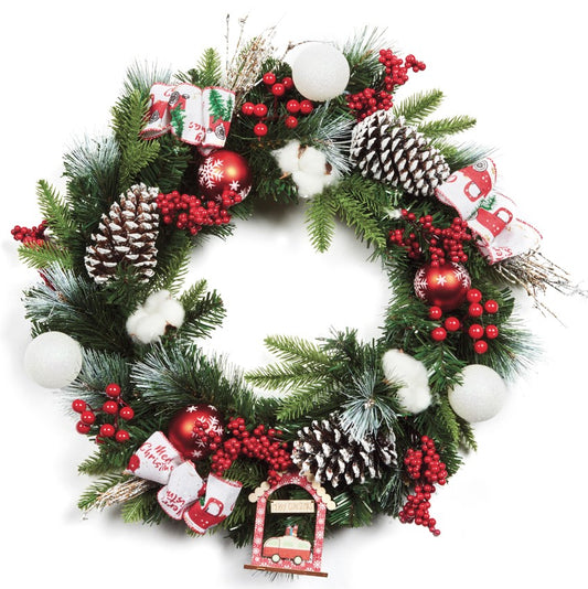 50CM CONE AND BERRY WREATH WITH HANGING DECORATION | FDF237035DW