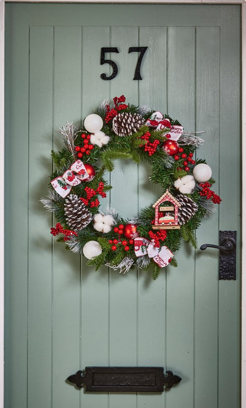 50CM CONE AND BERRY WREATH WITH HANGING DECORATION | FDF237035DW