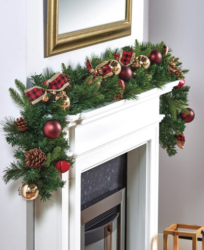 1.8M RED BOW GARLAND WITH BAUBLE AND CONES | FDF237039DW