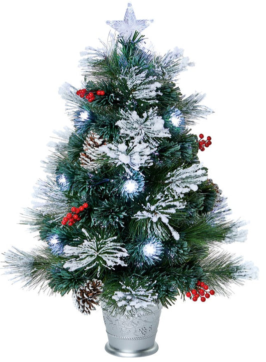 80CM SNOW TIPPED TREE WITH WHITE LED PINECONES BER | FFT183118DW