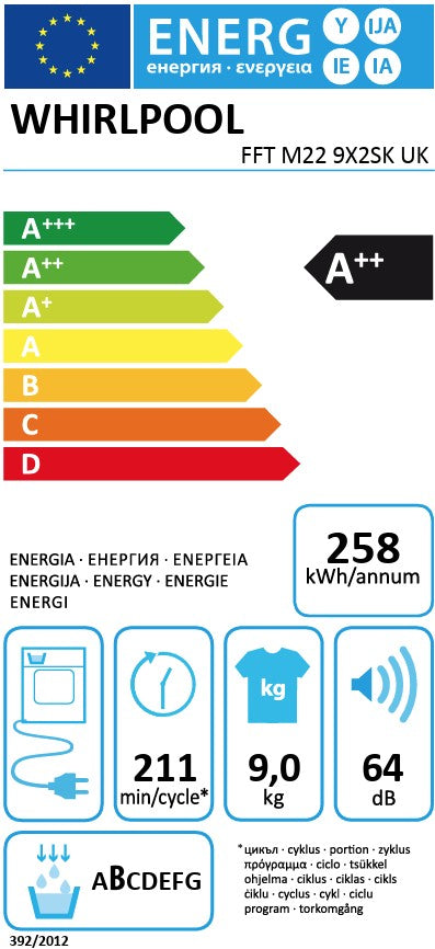 WHIRLPOOL 9KG HEATPUMP DRYER A++ SILVER | FFTM229X2SUK