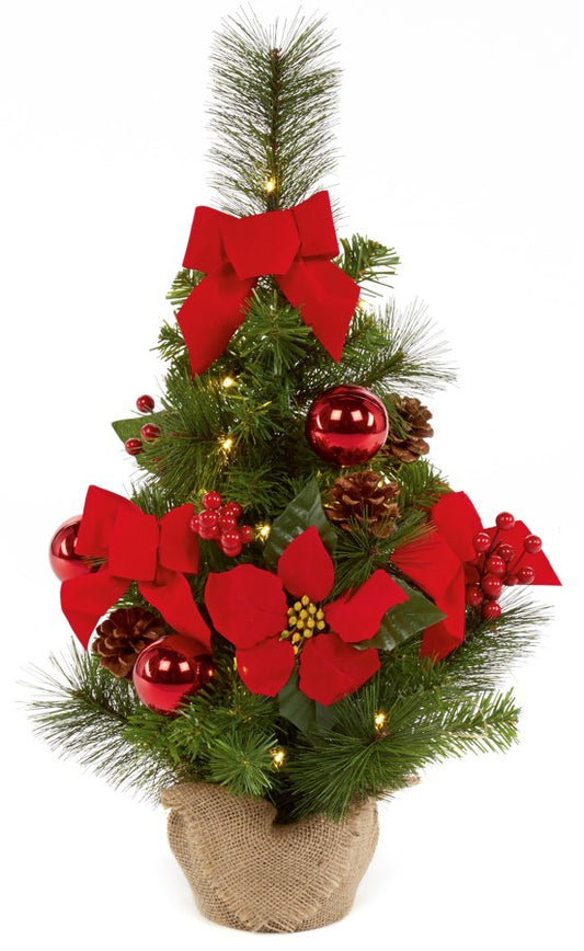 60CM RED POINSETTIA TREE BURLAP BASE 20 LED LIG | FTRD151816DW