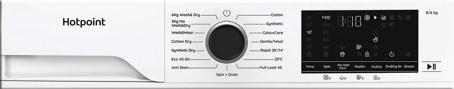HOTPOINT FREESTANDING WASHER DRYER 8+6KG WASH-DRY | HBD8680ANTISTAINUK