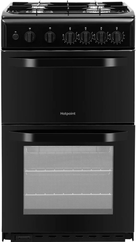 HOTPOINT 50CM TWIN CAVITY GAS COOKER BLACK | HD5G00KCB