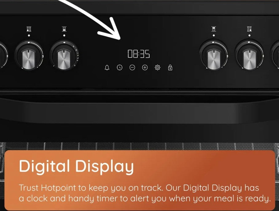 HOTPOINT 60CM FREESTANDING COOKER CERAMIC BLACK | HDE6VDCASB1