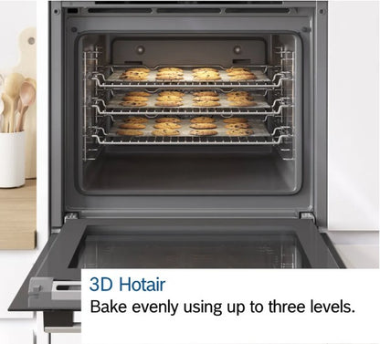 BOSCH BUILT IN SINGLE OVEN BRUSHED STEEL | HHF113BROB