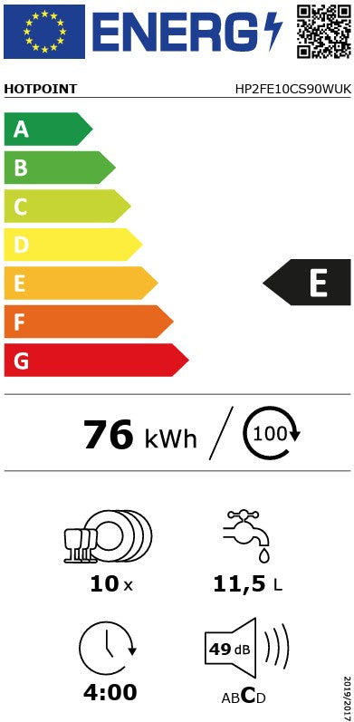 HOTPOINT FREESTANDING SLIMLINE DISHWASHER WHITE | HP2FE10CS90WUK