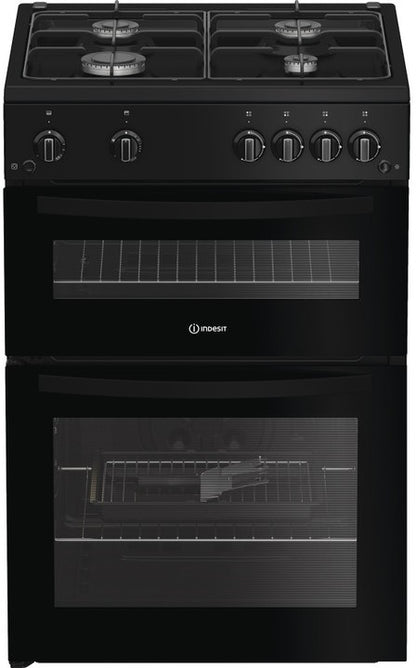 INDESIT 60CM GAS COOKER DOUBLE OVEN BLACK | IDG6GB