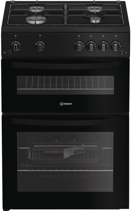 INDESIT 60CM GAS COOKER DOUBLE OVEN BLACK | IDG6GB